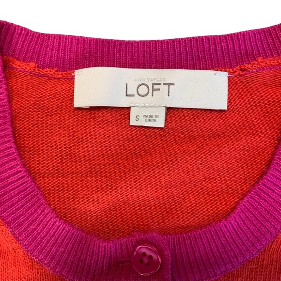 Ann Taylor LOFT Hot Pink & Red/Orange Color-block Cardigan Womens Size Small - Picture 4 of 11